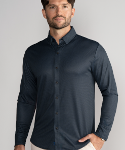 Long Sleeve Button Down Polo Dot // Charcoal
