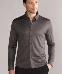 Long Sleeve Button Down Polo Dot // Grey Scale