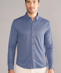 Long Sleeve Button Down Polo Dot // Blue Puppytooth