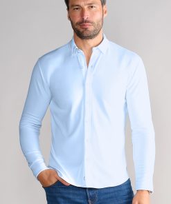 Long Sleeve Button Down Polo Solid // Powder Blue