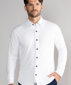 Long Sleeve Button Down Polo Contrast // White Navy