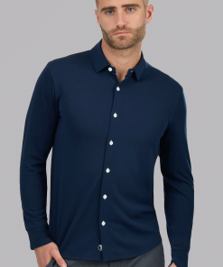 Long Sleeve Button Down Polo Contrast // Navy White