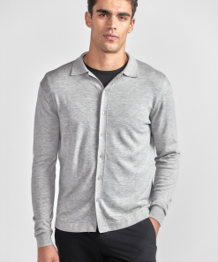 Lightweight Cashmere Button-Down | Heather Light Grey