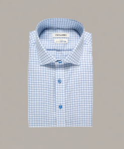 Non-Iron Blue Windowpane Twill