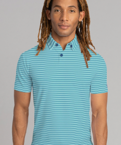 Short Sleeve Polo Stripe // Teal Aqua