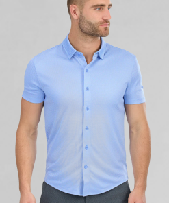 Short Sleeve Button Down Polo Dot // Blue Diamond