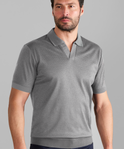 Short Sleeve Sweater Polo Solid // Light Grey