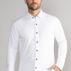 Long Sleeve Button Down Polo Contrast // White Blue