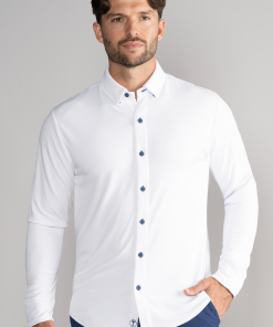 Long Sleeve Button Down Polo Contrast // White Blue