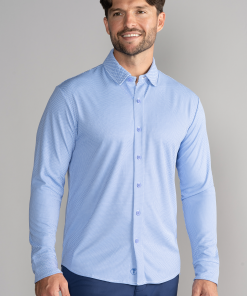 Long Sleeve Button Down Polo Dot // Blue Diamond