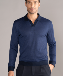 Long Sleeve Sweater Polo Solid // Navy