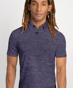 Short Sleeve Polo Stripe // Navy Grey