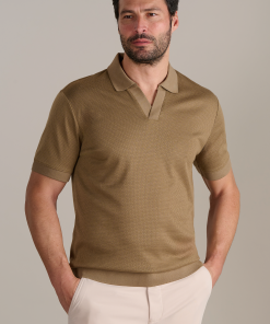 Short Sleeve Sweater Polo Solid // Sepia