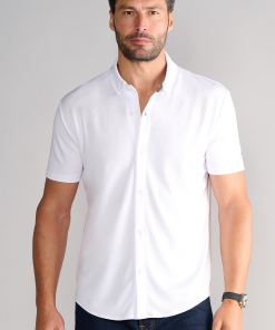 Short Sleeve Button Down Polo Solid // White